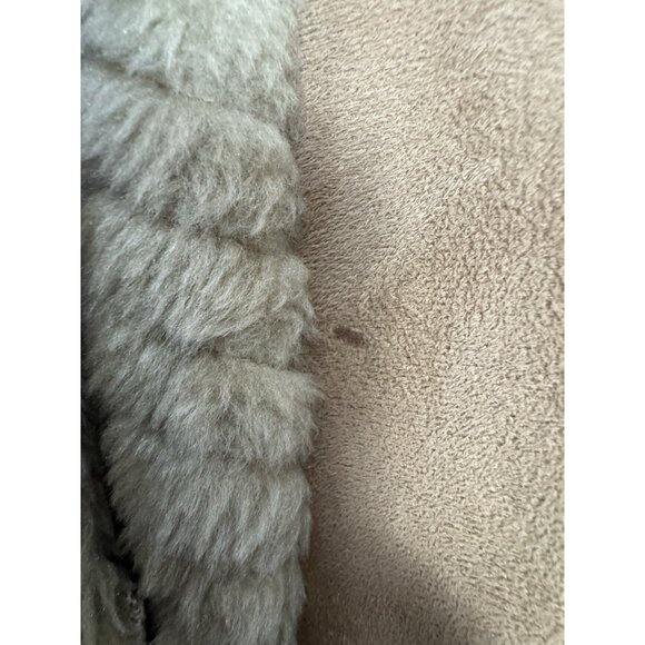 Womens XL Penny Lane Tan Faux Suede Maxi Hooded Full Length Faux Fur Trim Coat - Picture 11 of 15